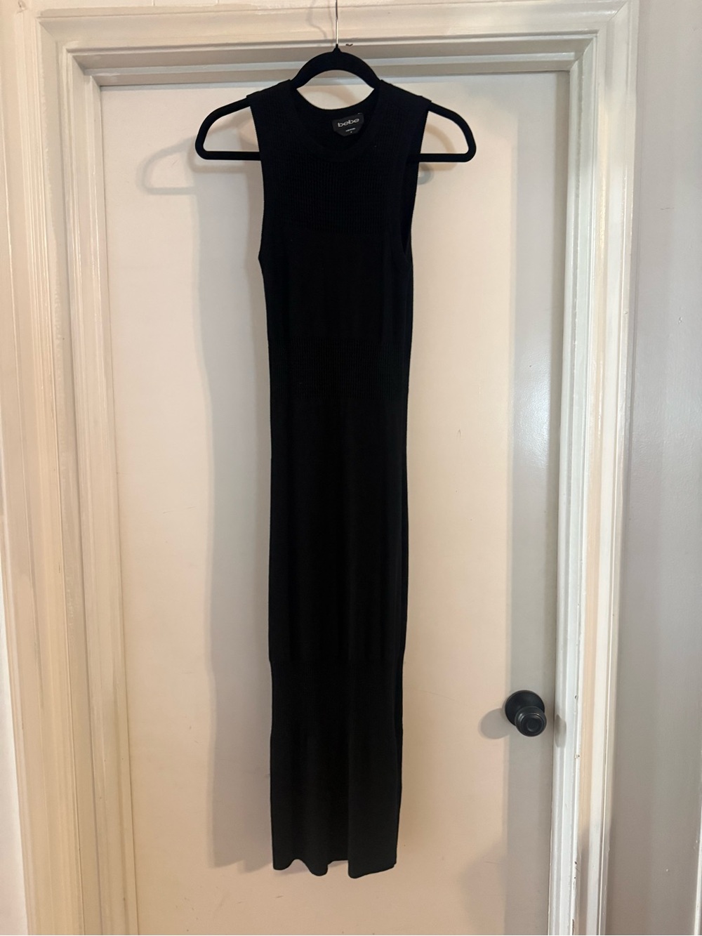 bebe Black Sleeveless Ribbed Maxi Dress